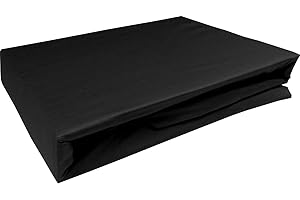 ‎BETTWAESCHE-MIT-STIL Bettwaesche-mit-Stil Mako Satin Spannbettlaken Spannlaken Spannbetttuch (90 cm x 200 cm, Matratzenhöhe 12-20 cm, Schwarz)