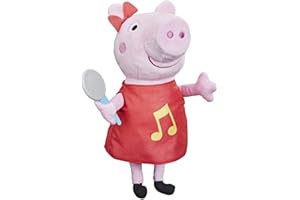 Peppa Pig Grunz-mit-Mir-Peppa, śpiewająca pluszowa lalka z czerwoną sukienką i kokardką, śpiewa 3 piosenki, nadaje się dla dzieci od 3 lat