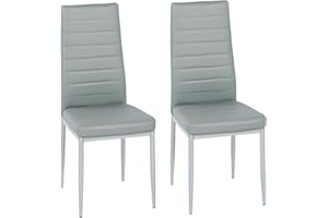 Jooli H Modern Faux Leather Dining Chairs Set High Back Padded Kitchen Chairs with Chrome Metal Legs for Dining Room Living Room Office and Lounge (2, Gray)