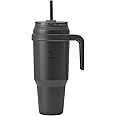 REDUCE 50 oz Stainless Steel Tumbler with Handle - Dual-Wall Vacuum Insulated Travel Mug, Sweat-Proof Lid & Reusable Straw - Keeps Drinks Cold for 24 Hrs, Fits Cupholders, Dishwasher Safe - Black