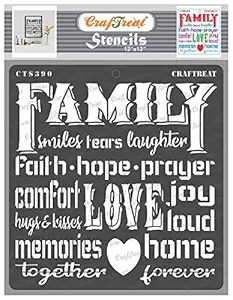 CrafTreat Family Quotes Stencils for Wall Painting - Family Stencil - Size: 12X12 Inches - Quotes Stencils for Craft and Art for Adults - Home Quote Stencils for Craft Painting