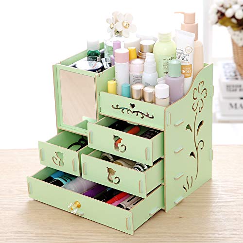Preisvergleich Produktbild Kosmetische Aufbewahrungsbox Spiegel Schublade Makeup Veranstalter Für Kommode Schlafzimmer Oder Bad Make Up Halter,Green