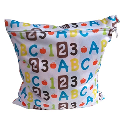 PIXNOR Letters Numbers Pattern Washable Reusable Waterproof Zippered Baby Cloth Diaper Nappy Bag Wet Dry Bag