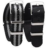 Randon NATO Strap Uhrenarmband Premium Ballistic Nylon Gurt mit schweren Pflicht Edelstahl Schnalle 2 Pack (schwarz/schwarz & Gray (Bond), 22 mm)
