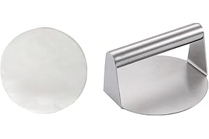 KATLKIU KATKLIU Pressa per Hamburger in Acciaio Inossidabile 15 cm + 100 Fogli Carta Forno Antiaderente (14 cm) – Smash Burger Press Professionale per Grill e Piastra, Facile da Pulire e Riutilizzare