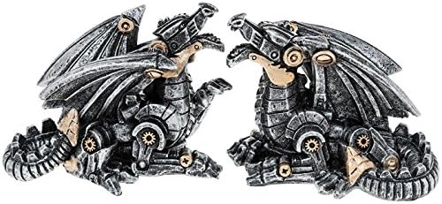 FABULOUS PAIR OF GOTHIC STEAMPUNK MINI DRAGON FIGURINES DRAGONS NEW &amp; BOXED