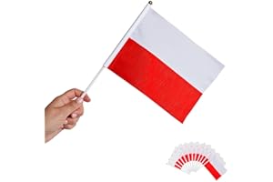 Runesol Flagi Polski do trzymania w ręku, 14 x 21 cm, miniaturowe flagi świata, flagi polskie, małe flagi na patyku, dekoracje imprezowe, sport, Wimbledon, uroczystości, Euro, igrzyska, 12 sztuk