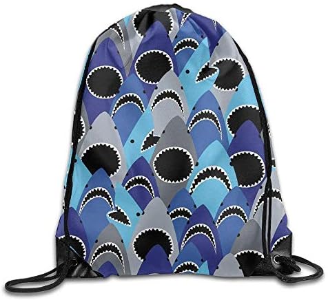 HLKPE Fashion Drawstring Gym Cool Drawstring Backpack Navy Blue Shark Bites Design Print Drawstring Backpack Rucksack Shoulder Bags Gym Bag