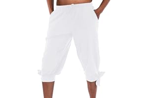 Beokeuioe Disfraz medieval para hombre, pantalones cortos con cordones, pantalones de verano, piratas vikingos, pantalones de ocio, pantalones cortos de playa, pantalones cortos de lino 3/4,