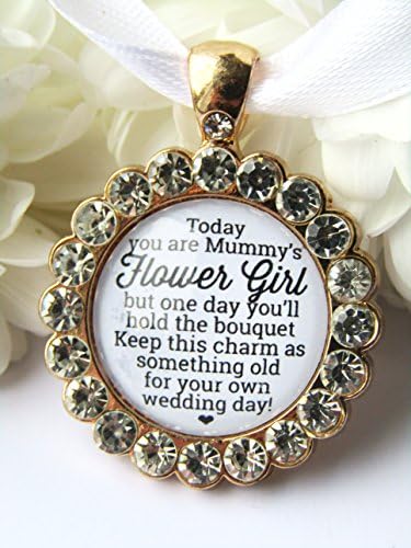 Mummys Flower Girl Bouquet Charm Small Gild Diamante Daughter Wedding Gift Something Old Quote