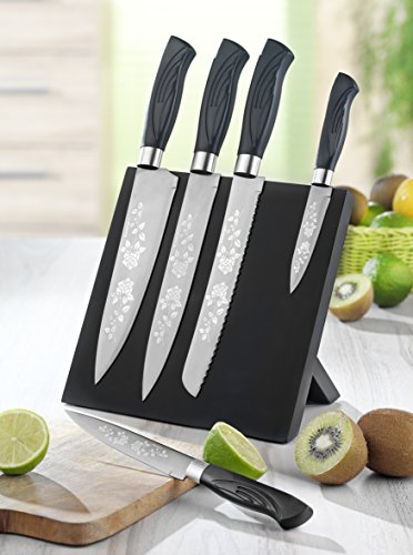 Esmeyer 291-554 5-teiliges Messerset „FLOWER“, inkl. Block, mit titanbeschichtete Klingen aus hochwertigem Edelstahl mit Lasergravur in Rosendesign. - 7