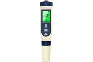 PIOUS PH Messgerät Wasser, PH/TDS/EC/Salzgehalt/Thermometer 5 in 1 pH Wert Messgerät mit LCD-Display, Automatischer Temperatur Kompensations pH Tester, Hochpräziser Wassertester Ideal für Trinkwasser, Pool