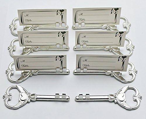 40pcs Multi Function Silver Bottle Opener and Place Card Holder Antique Skeleton Key Heart Shaped Wedding Favor Rustic Decoration by DLWedding