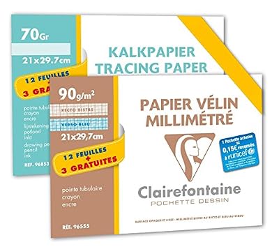 Clairefontaine 196854AMZC Papier millimétré pochette 15F 21x29,7cm 90g + Papier calque pochette 15F 21x29,7cm 70g - lot de 2