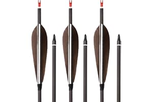 ACCMOS 6pz Frecce da Caccia Spine 250 300 340 400 500 600 700 800 ID 6,2 mm Puro Carbonio Freccia Marrone Bianco 5 Pollici Piuma di Tacchino, per Arco Ricurvo Arco Composto Tiro