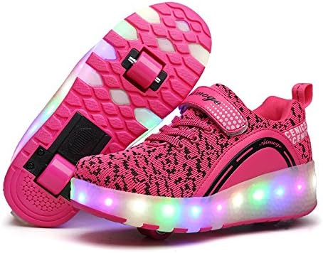 Unisex Kids Roller Shoes Shoes with Wheels Boys Girls LED Light Up Roller Skate Shoes 2 Wheel Shoes Flashing Outdoor Sneakers Trainers Sport Shoes for Birthday Halloween Christmas Gift(Pink,32EU)