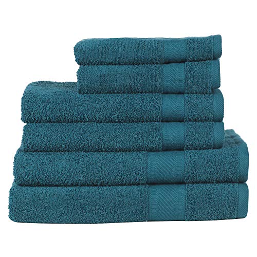 SweetNeedle - Daily Use Set asciugamani a 6 pezzi, Teal - 2 asciugamani da bagno 70x140 CM, 2 asciugamani 50x90 CM, 2 salviette 30x30 CM - 100% cotone Ringspun, pesante e assorbente