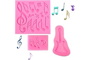 Simuer - Stampi in silicone a forma di note musicali, per decorare torte e cioccolato, 3 pezzi