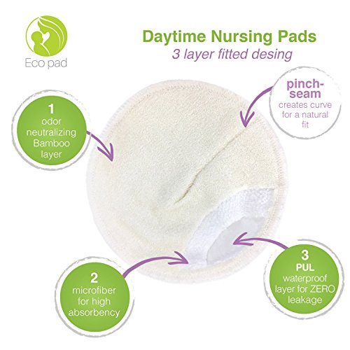 # 1 BEST waschbar Bio Bambus Stilleinlage – 12 Pack (6 Paar)-wiederverwendbar Stilleinlagen, BH Pads, auslaufsicher,, wasserdicht, hypoallergen Stillen Pads, absorbierenden Pads, Bambus Stilleinlagen. - 2