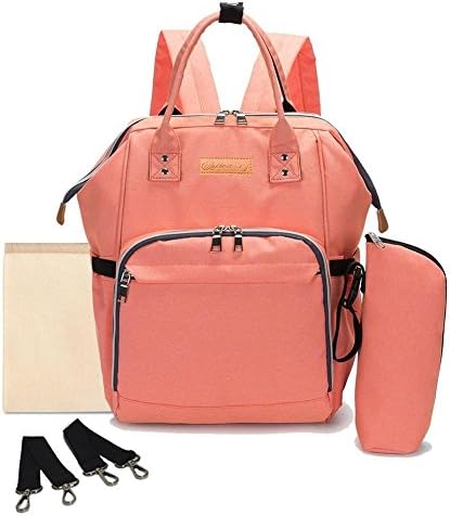 Multifunction Nappy Changing Bag, Large Capacity Travel Baby Changing Rucksack Tote Reusable , Lightweight Stylish Durable Backpack with Bottle Insulated Pocket for Mommy and Dad (Orange)