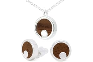 NaturSchatulle Holzschmuck Set Ohrringe Halskette Moonshine 9mm Damen Holzohrringe 925 Silber Rosegold Nussbaum Holz Ohrstecker Schmuck