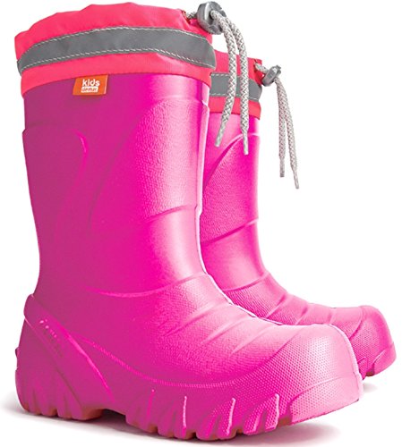 DEMAKids Girls Pink Wellington Boots Rainy Snow Wellies Ultra Light EVA Warm Liners (12-13 UK / 30-31 EU - 20 cm)
