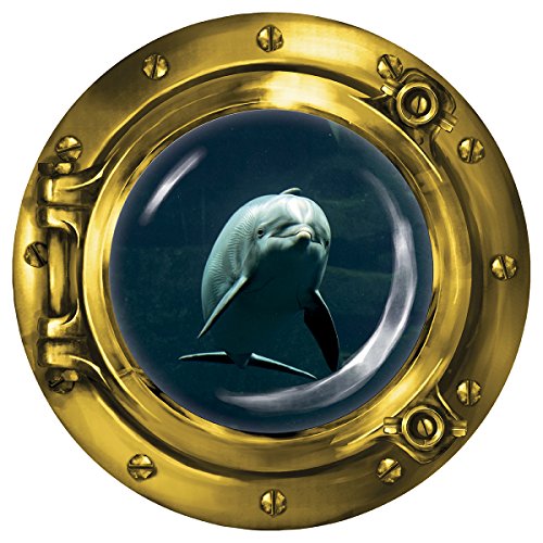 Wandkings Wandsticker Bullauge „Unterwasserwelt - Delfin im dunklen Ozean" - 40 x 40 cm GOLD
