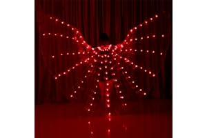 FULLUKY Ailes de Papillon, Ailes de Fée Ailes d'Isis pour Adultes, Lumières LED Aile de Danse du Ventre avec Bâton Télescopique, Vêtements de Performance Lumineux pour Halloween et Fête de Noël (Rouge)