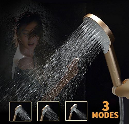 LEEFE Handheld Shower Head Set of 1.5M Stainless Steel Hose and Wall Bracket Showerhead with 3-Way Shower Modes (Gold)