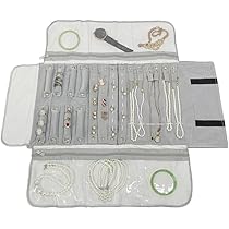 Borsa Organizer Per Gioielli A Rullo Pieghevole - Grande Capacità Grigio Flanella Per Collane E Braccialetti - Foto 5