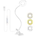 HIYAA Desk Lamp Clip On Clamp Light & 3 Light Mode 10 Dimmable Brightness Eye Caring Book Adjustable for Reading Studying Working Video Conference Lighting - White
