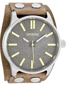 Oozoo Herrenuhr mit Unterleg Lederband 49 MM Grau/Braun C8280