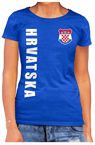 AkyTEX Kroatien Hrvatska Damen Trikot Fanshirt T-Shirt WM 2018 Name Nummer (Royalblau, M)