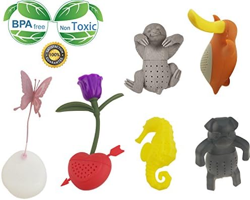 Creative Cute Animal Eco-Friendly Silicone Tea Infuser Strainer Set of 6 PCS Butterfly Rose Seahorse Bradypod Brady-pod Platypus Pug Tea Steeper Tea Lover's Gift