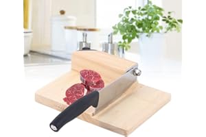 FETCOI Biltong Cutter Küchenschneider Holzfuß Schneider Edelstahl & Gummiholz Basis mit Holzsockel Guillotine Küchenmesser
