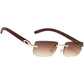 MEGAVOW Rectangle Frameless for Men Women, Strap Glasses, Vintage Retro Sunglasses, UV Protection, Ultra Small Square Frame S