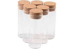 Jarvials 6pcs Fiole en Verre De Tube Transparente avec Bouchon en liège, capacité De Stockage De 70ml, diamètre extérieur du Flacon De Tube à Essai De 37 mm (70ml)