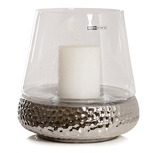 Kaheku Windlicht Bilbao Keramik Modern Laterne Vase Kerzen Leuchter 3 Größen 4 Designs Auswahl Geschenk (S 20 cm, Silber Gehämmert)