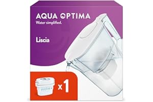 Aqua Optima Liscia Dzbanek filtrujący do wody i 1 x wkład filtrujący 30 Day Evolve+, pojemność 2,5 l, do redukcji mikroplastiku, chloru, kamienia i zanieczyszczeń, biały (opakowanie może się różnić)