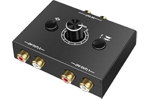 UNSTINCER L R Conmutador Caja Audio 2(1)-in-1(2)-out, Stereo Sonido Switch Analog Interruptor Aux Selector Splitter para Altavoces Amplificador Auriculares Barra Phono Speaker PC Consola