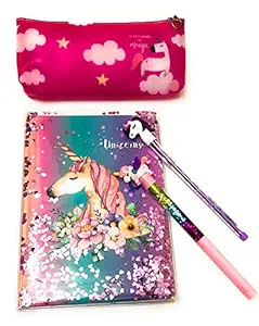 Le Delite Unicorn Combo - Unicorn Diary/ Diary with Pen / Diary for Girls / Unicorn Stationery Set / Unicorn Pencil Box /Pencil Unicorn Pen, Water Glitter Pen for Kids Unicorn Combo - Girls