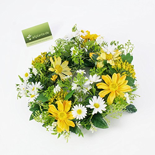 Künstlicher Frühlingskranz mit Margeriten, Rudbeckia, gelb, Ø 30 cm – Dekokranz / Türkranz – artplants - 5