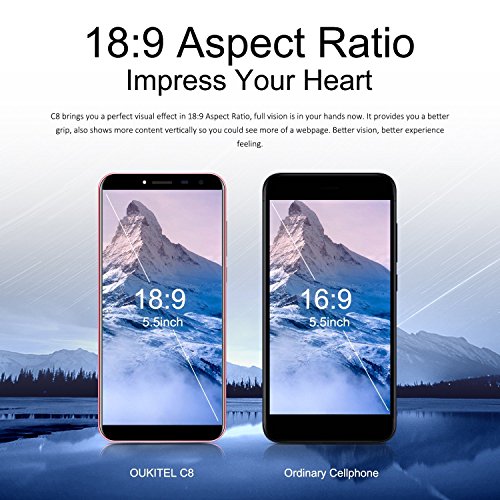 Telefonia Mobile, OUKITEL C8 Dual SIM Cellulari - 4G Smartphone Android 7.0 - MTK6580A Quad Core 1.3GHz - 5.5 Pollici HD Schermo - 2GB RAM+ 16GB ROM - 5.0MP Fotocamera Digitale - Nero