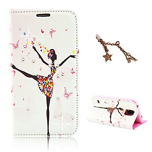 Uming® L Rhinestone Pretty Girl Series Colorful Pattern Print PU case [* for IPhone 4S 4 4G IPhone4S IPhone4 *] Flip Holster with Bling Shiny Glitter Diamond Stand Stander Holder Hand Free Credit Card Slot Wallet Hasp Magnet Magnetic Button Buckle Shell Protective Mobile Cell Phone Case Cover Bag + 1 x Anti Dust Plug - Dancing