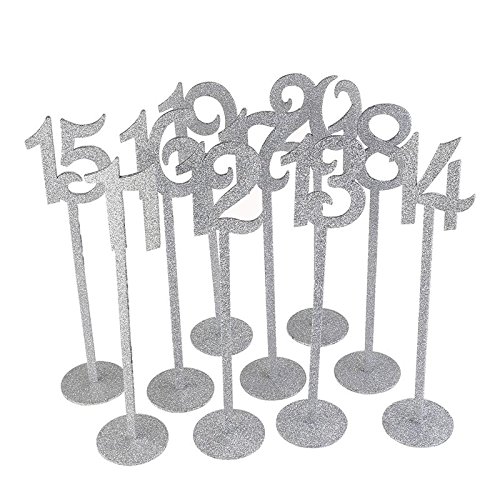 20 PCS Holz Hochzeit Tisch der mit stabile Halterung Basis durch 90 Punkte 1–20 Für Hochzeit Party Dekoration (25,4 x 8,1 cm) silber - 4