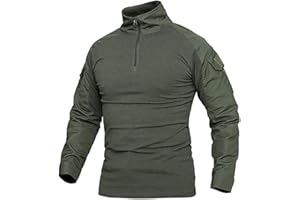 Czen Chemises Militaires Tactiques pour Hommes Chemise à Manches Longues Camo Chemise à Manches Longues à Fermeture éclair 1/4 Chemise de randonnée de l'armée en Plein air