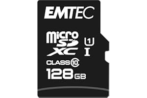 EMTEC ECMSDM128GXC10GP - Carte microSD - Classe 10 - Gamme Elite Gold - UHS-I U1 - Avec adaptateur Performance - Vitesse de lecture jusqu'à 85MB/s -Noir/Or - 128 Gb