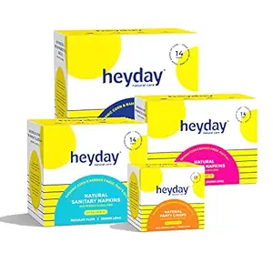 Heyday Rash Free Organic Sanitary Pads, Panty Liners and Night Pads for Regular, Heavy & Extra Heavy Flow | Biodegradable & Chemical Free |Quick Absorb & Super Soft | Full Protection Against Leakage, Spotting & Discharge