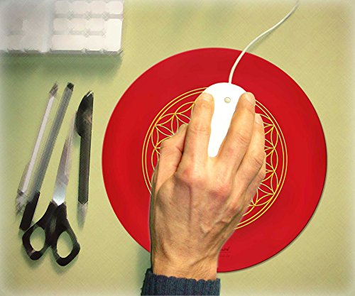 atalantes spirit | Blume des Lebens-Mauspad | Energie-Untersetzer, rund – Ø 19 cm | rot – Wurzelchakra | MousePad-Unterseite: Moosgummi, schwarz - 3