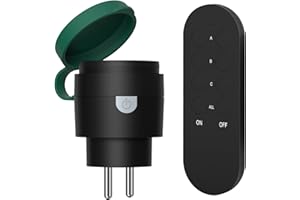 SURNICE Prise Telecommande sans Fil 2300 W, Prises Programmable Extérieures IP44, Portée 40 M, Fonction All ON All OFF, certifié CE, Noir/Vert